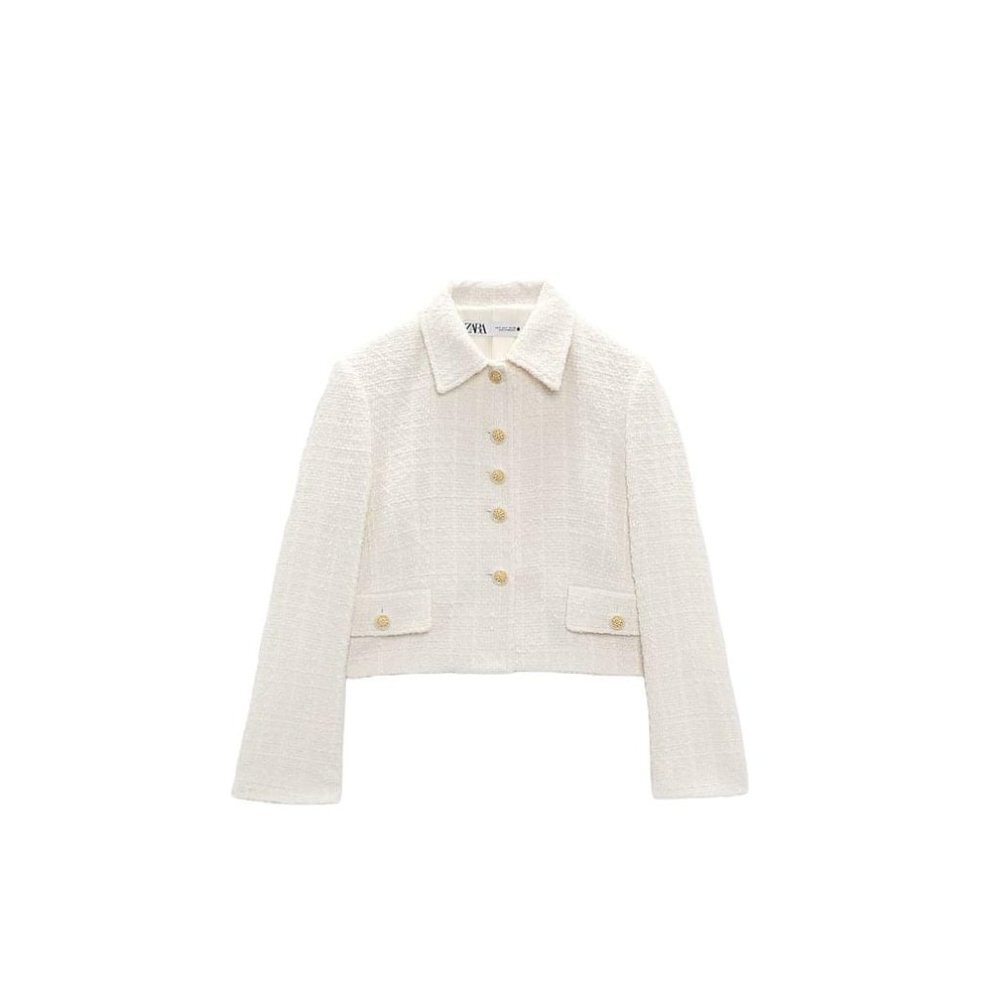 ZARA CROPPED TWEED JACKET ECRUE SIZE M | 2904/872